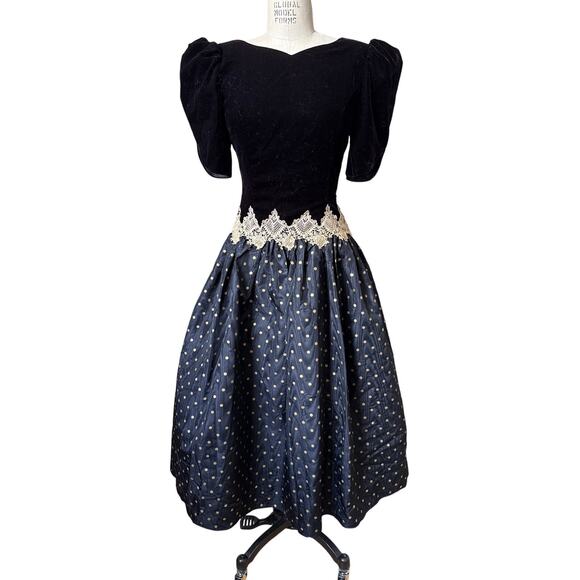 Vintage 80s Scott McClintock Velvet & Taffeta Princess Party Dress Size Medium - Picture 1 of 5